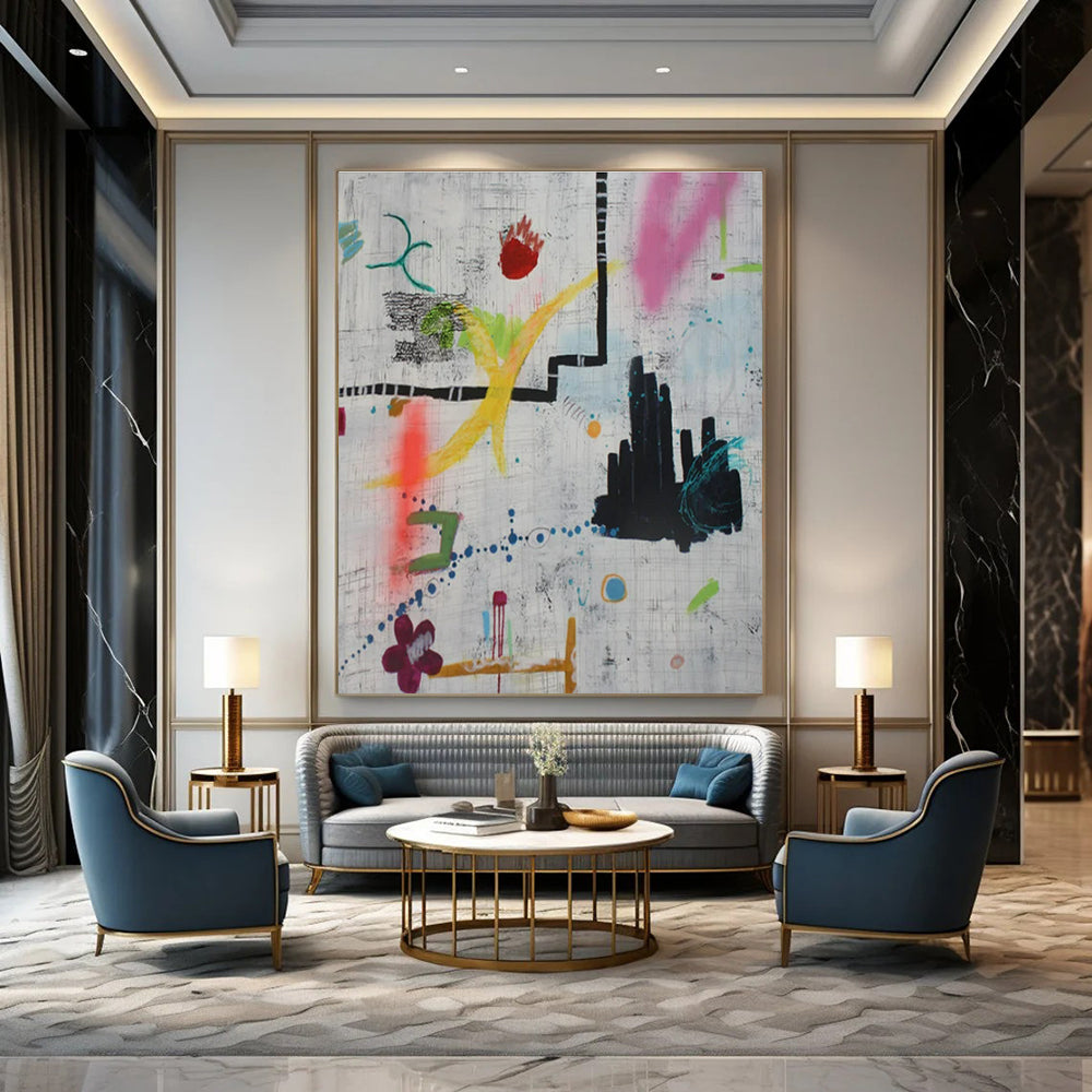 Colorful, Chaotic Doodles "Sketchpad Symphony" Abstract Painting On Canvas PS1413