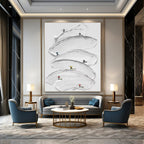 White with Mini Skiers "Snowy Slopes" Abstract Painting On Canvas PS1360