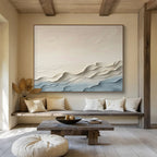 “Beige & Blue Textured Waves” - 3D Abstract Landscape Painting On Canvas PT251