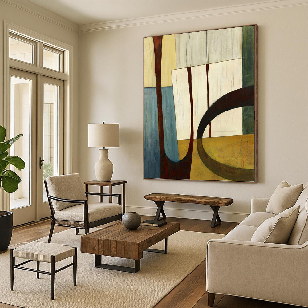 “Geometric Shapes: Earthy Tones Abstract” - Minimalist Cubist - Inspired Art On Canvas PT0949