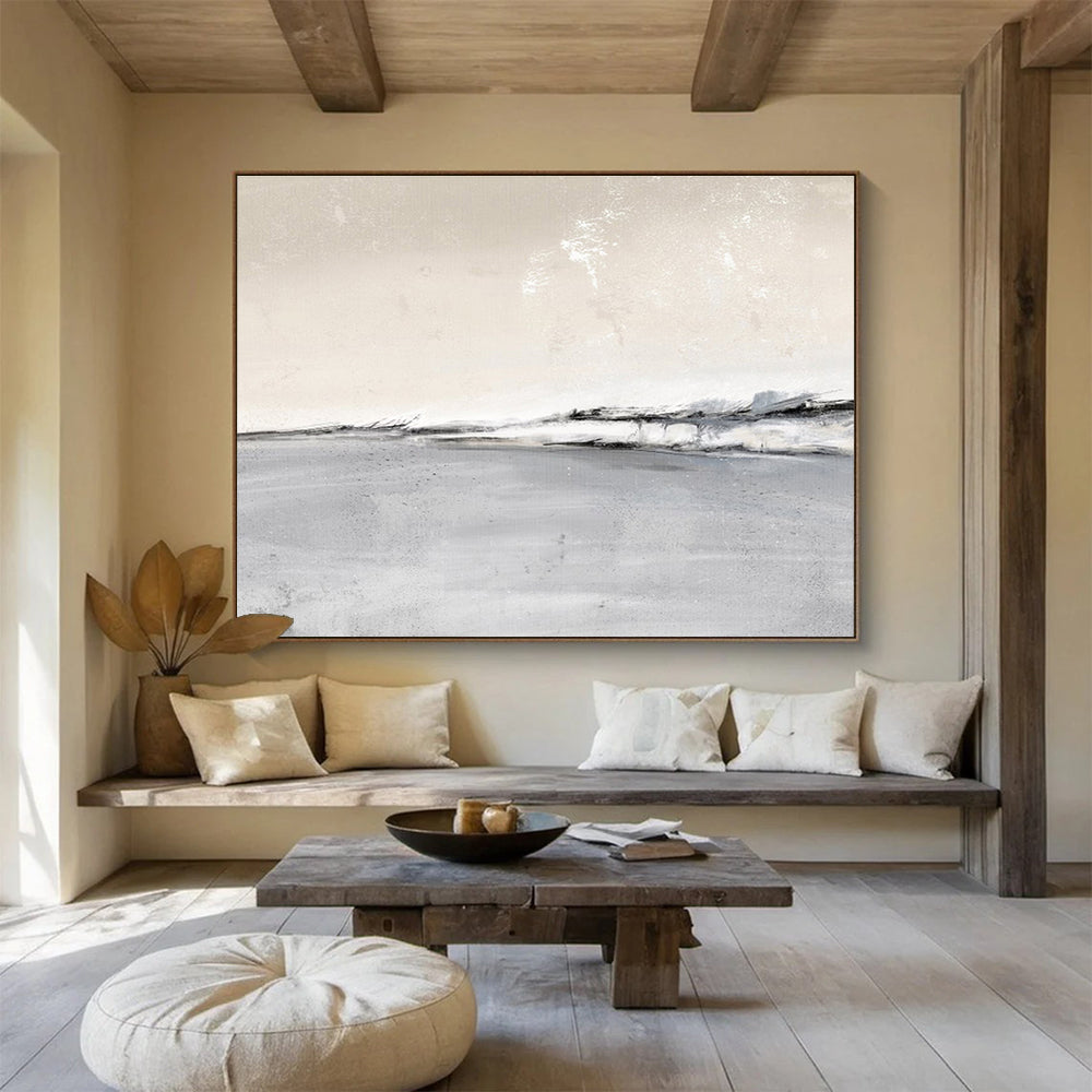 “Monochrome Coastal Horizon” Landscape Painting On Canvas DKS245