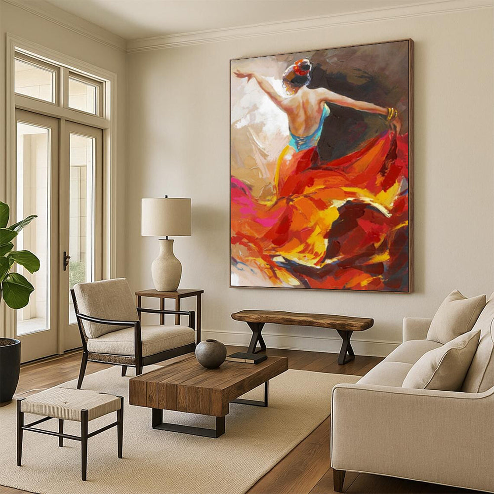 “Flamenco Dancer in Colorful Dress” - Vivid Oil Painting On Canvas PT2178