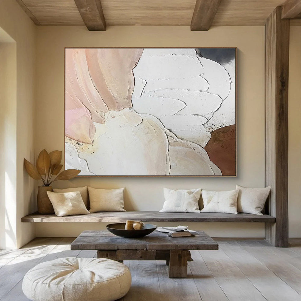 “Textured Blush and White” Abstract Painting On Canvas DKS184