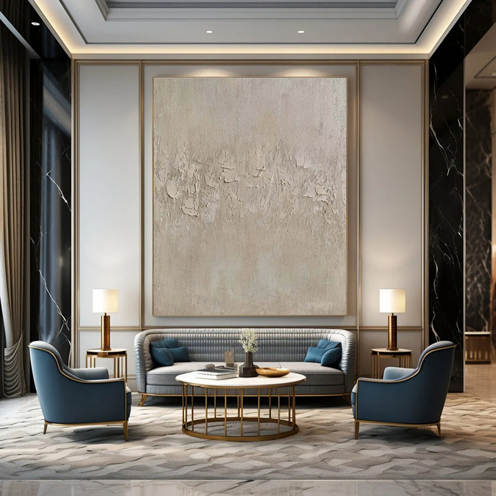 Beige with Textured Patches "Subtle Story" Abstract Painting On Canvas PS1473