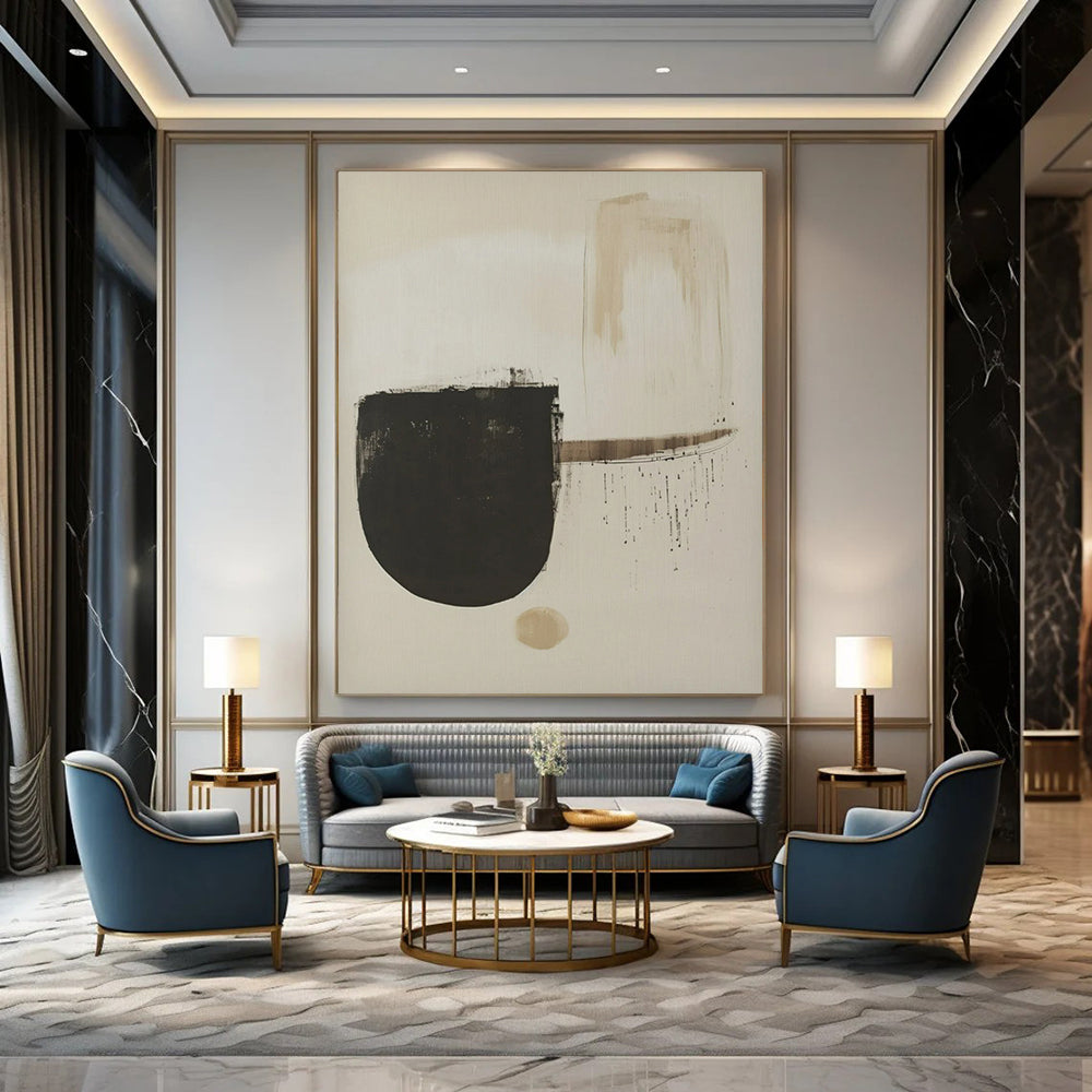 Beige and Black Abstract Shapes, "Neutral Forms" – Abstract Geometric Painting On Canvas PS0935