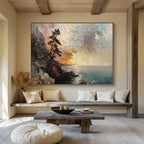 “Coastal Sunset Cliff” - Impasto Seascape Painting On Canvas DKS463