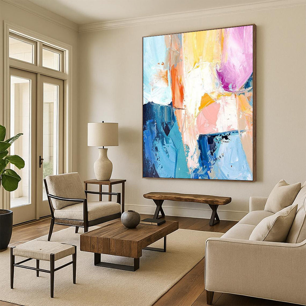 “Blue & Pink Abstract Cascade” - Flowing Abstract Painting On Canvas DS280