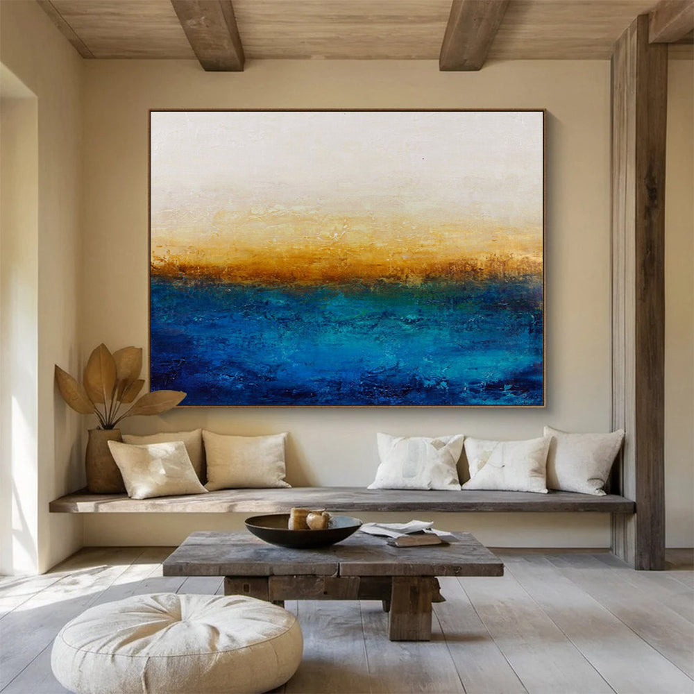 “Blue - Gold Horizon” - Abstract, Minimalist - Styled Painting On Canvas DKS007