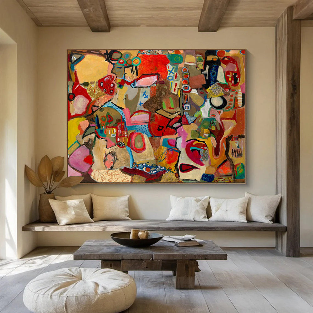 “Warm - Toned Abstract Puzzle” - Colorful Cubist Painting On Canvas PT240