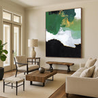 “Green - Gold - White Abstract Patches” - Abstract Expressionist Painting On Canvas PT1222