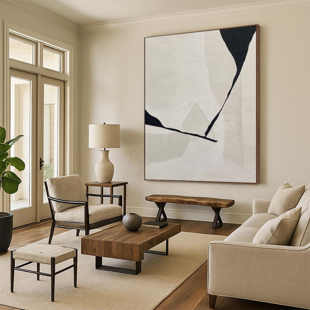 “Black and White Geometric Abstract” - Minimalist Geometric Painting On Canvas PT2249