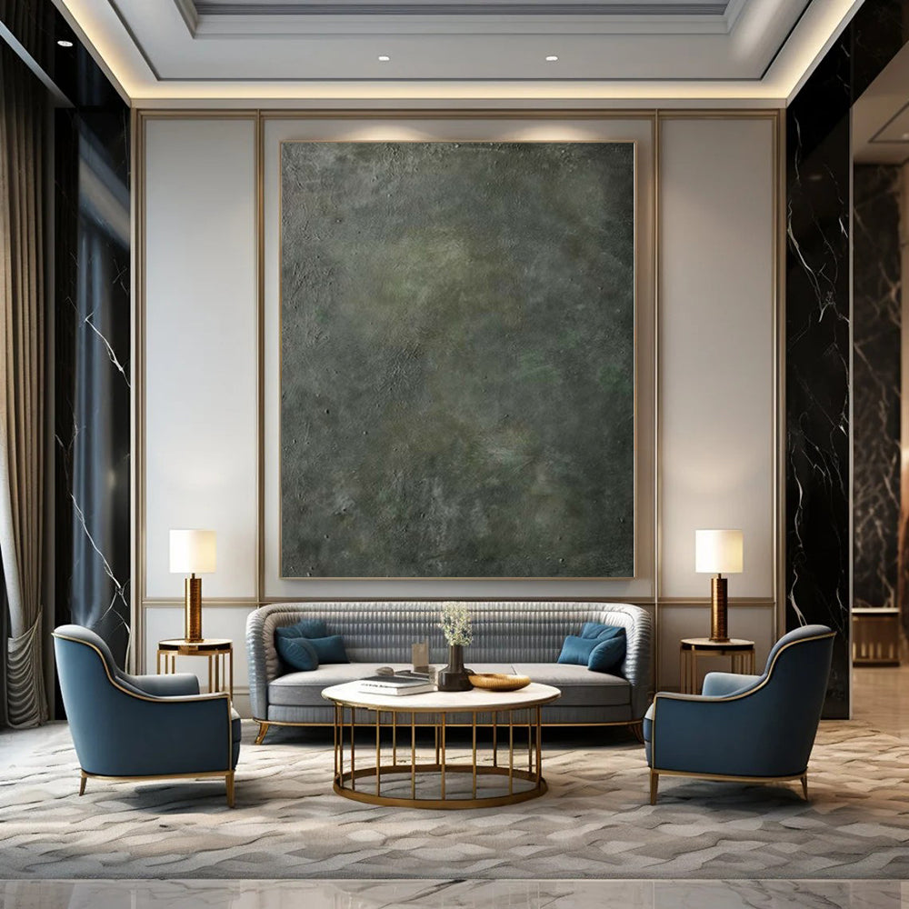 “Gray - Green Textured Subtle” - Understated Abstract Painting On Canvas PS0143