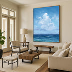 “Blue Sky and Ocean Calm” - Realist Seascape Painting On Canvas PT1890