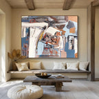 “Abstract Coastal Collage in Blues, Browns & Grays” - Modern Mixed - Media Painting On Canvas PT026