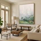 “Soft Green and Gray Landscape” - Landscape, Impressionistic Painting On Canvas PT1541