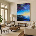 “Starry Night Ocean with Sailboats” - Impressionist Night Sky Painting On Canvas PT1901