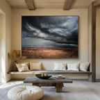 “Stormy Field Drama” - Gray, Black & Brown Landscape, Realist Oil Painting On Canvas DKS779