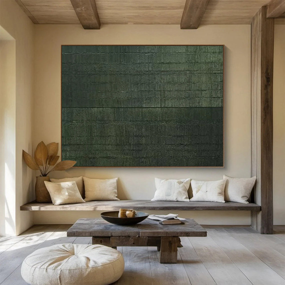 Dark Green Texture: Monochromatic Minimalist Painting for Zen Garden Room & Minimalist Study DKS656