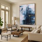 “Blue - Grey Abstract with Yellow” - Moody Abstract Painting On Canvas PT1111