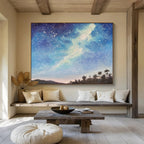 Starry Night Sky Over Silhouetted Land Celestial Landscape Painting On Canvas DKS114