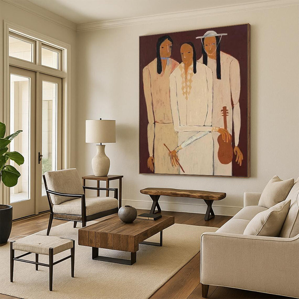 “Three Figures” - Earthy Tones & Simplified Forms Painting On Canvas DS141