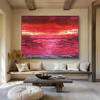 “Vibrant Red Sunset Over Water” Landscape Painting On Canvas DKS191
