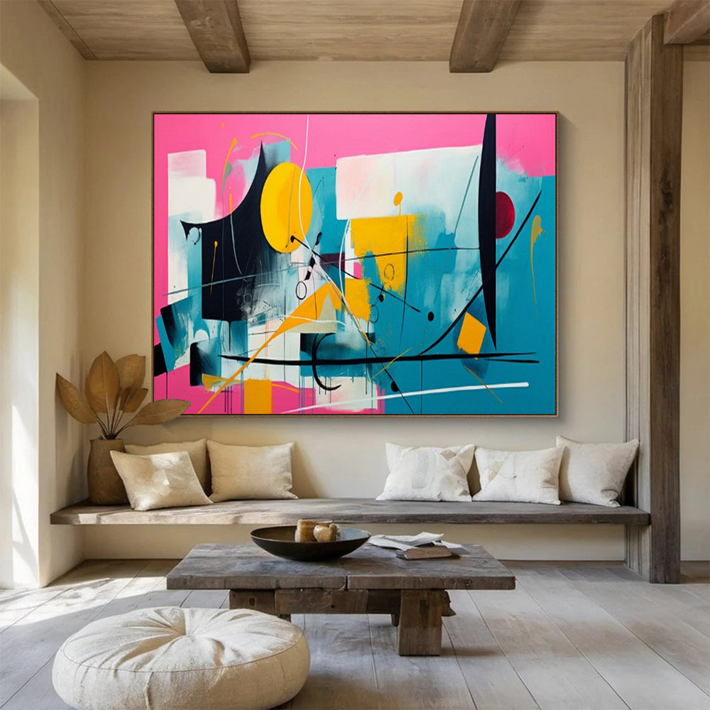 “Pink - Blue - Yellow Abstract” - Abstract Color Pop - Painting On Canvas PT1718