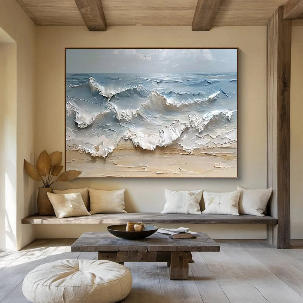 “3D - like Sea Waves” - Impasto Oil Painting On Canvas DKS796