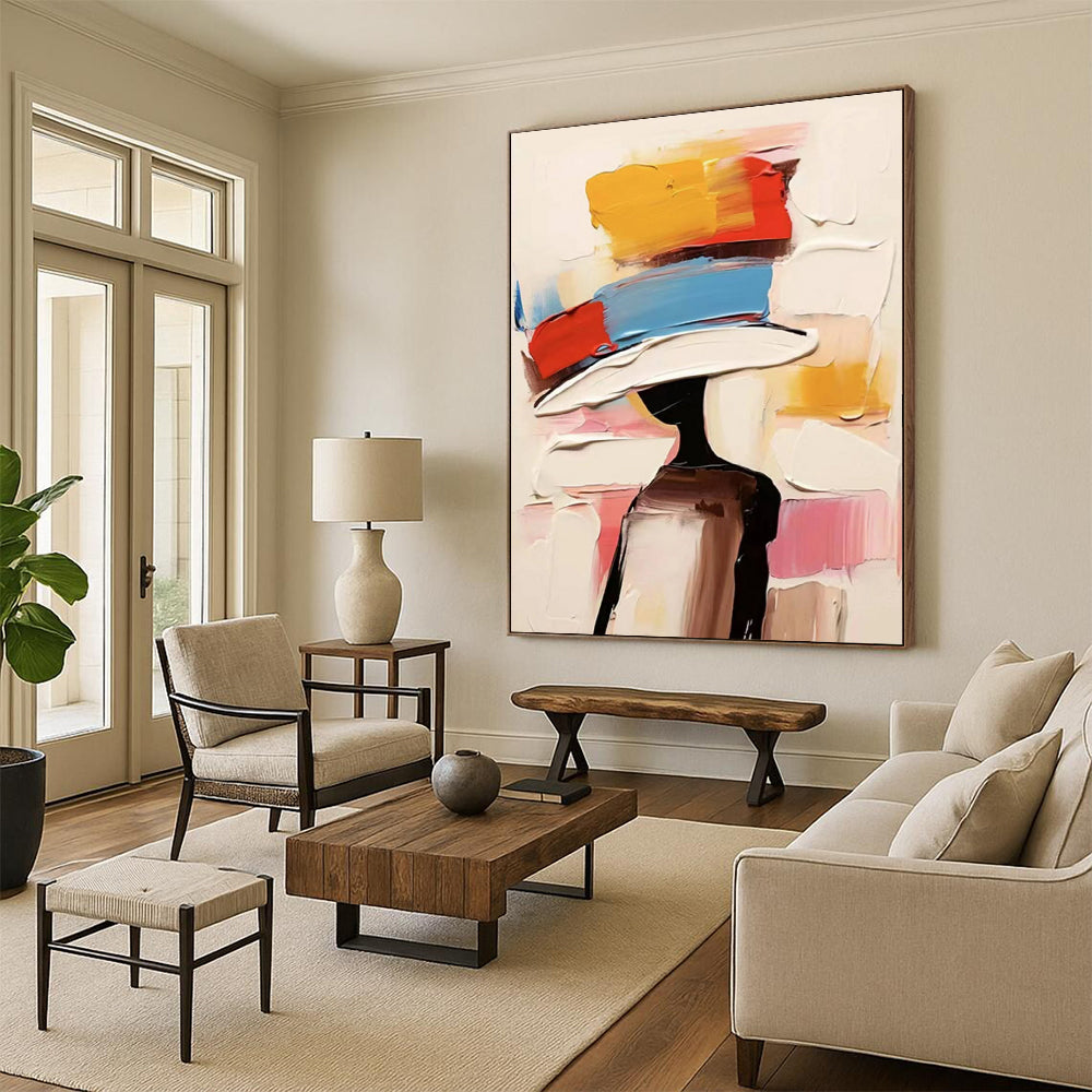 “Colorful Abstract Hat Figure” - Playful Fashion - Inspired Painting On Canvas DS324