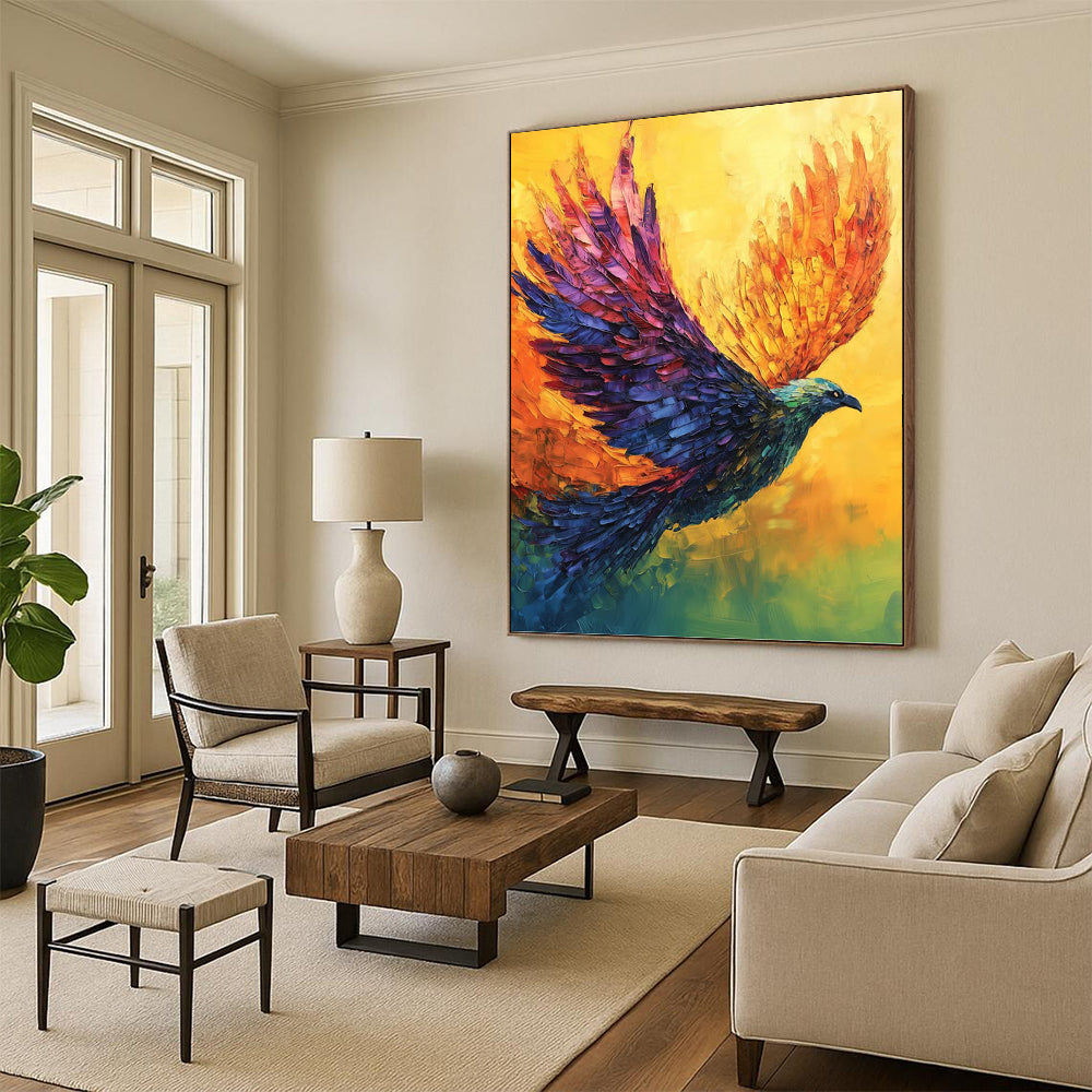 “Colorful Flying Bird” - Avian, Vibrant - Hued Painting On Canvas PT1656