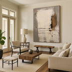 “Gray - Beige - Black Linear Abstraction” - Gray, Beige, Black Abstract Painting On Canvas PS0539