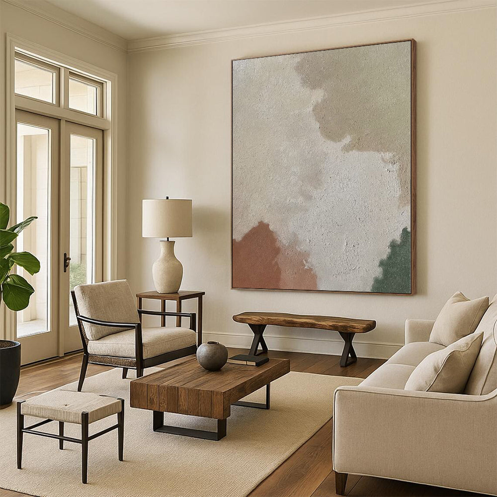 “Soft Color Patches” - Beige, Brown, Green Abstract Color Block Painting On Canvas PS0391