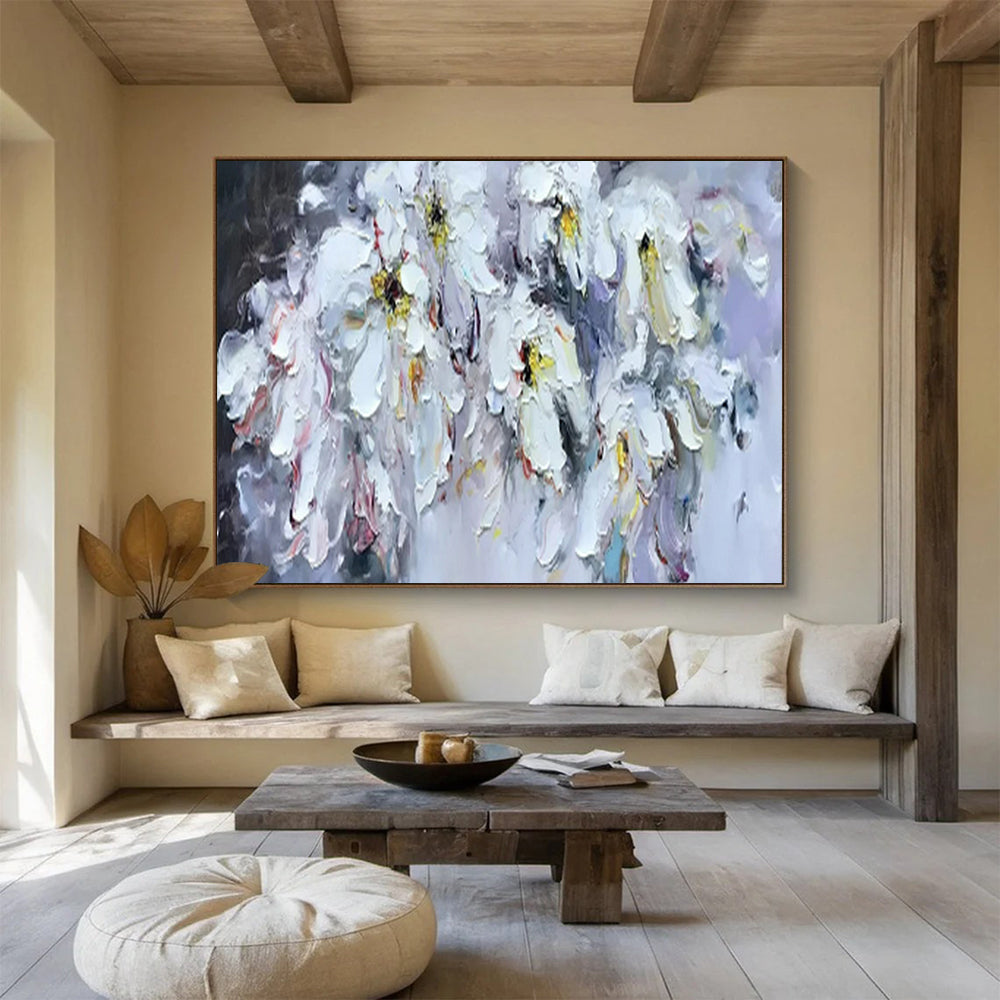 “White Flowers with Colorful Accents” - Impasto Floral - Painting On Canvas PT1763