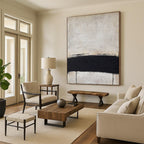 “Black and White Horizontal Line” - Minimalist Abstract Painting On Canvas DS353