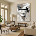 “Monochrome Abstract Face” - Minimalist Acrylic Painting On Canvas PT2193