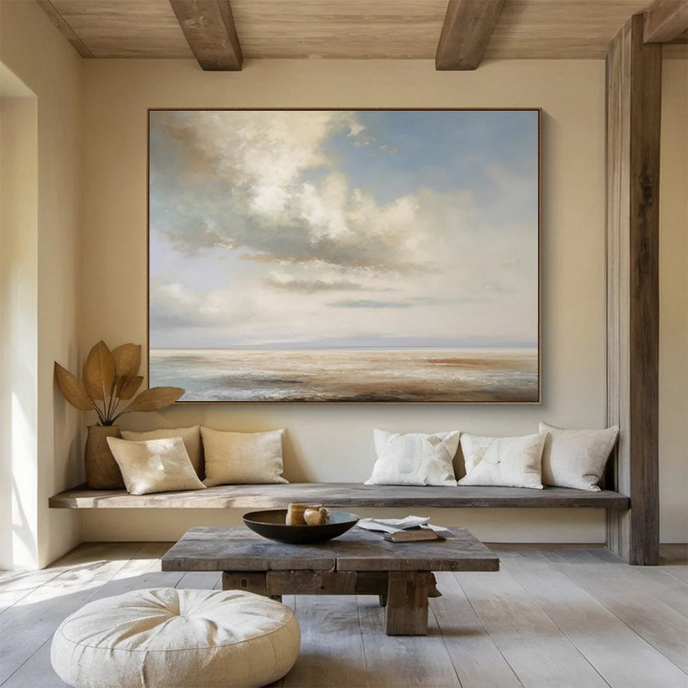 Soft Cloudy Seaside in Pastels - Impressionistic Seascape Painting On Canvas DKS334
