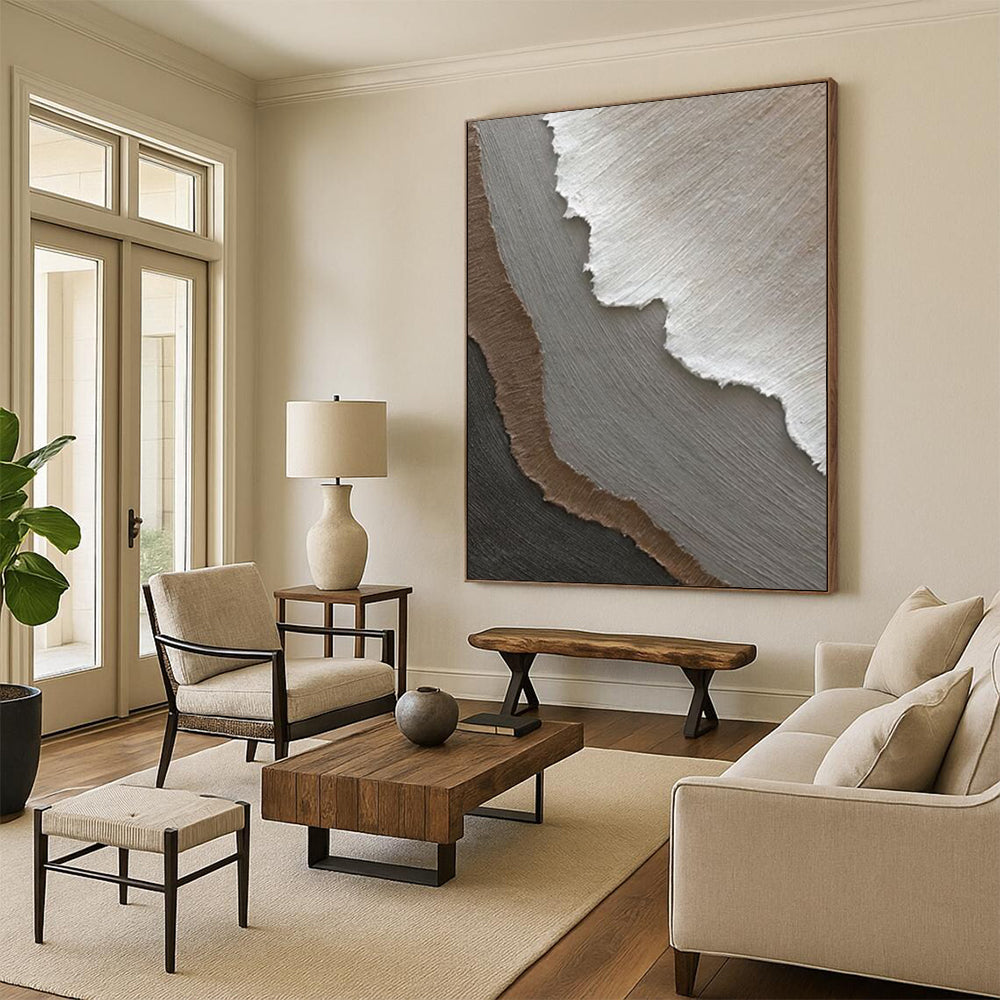 “Neutral Textured Layers - Earthy Tones & Ripped Paper Effects” Painting On Canvas DS269