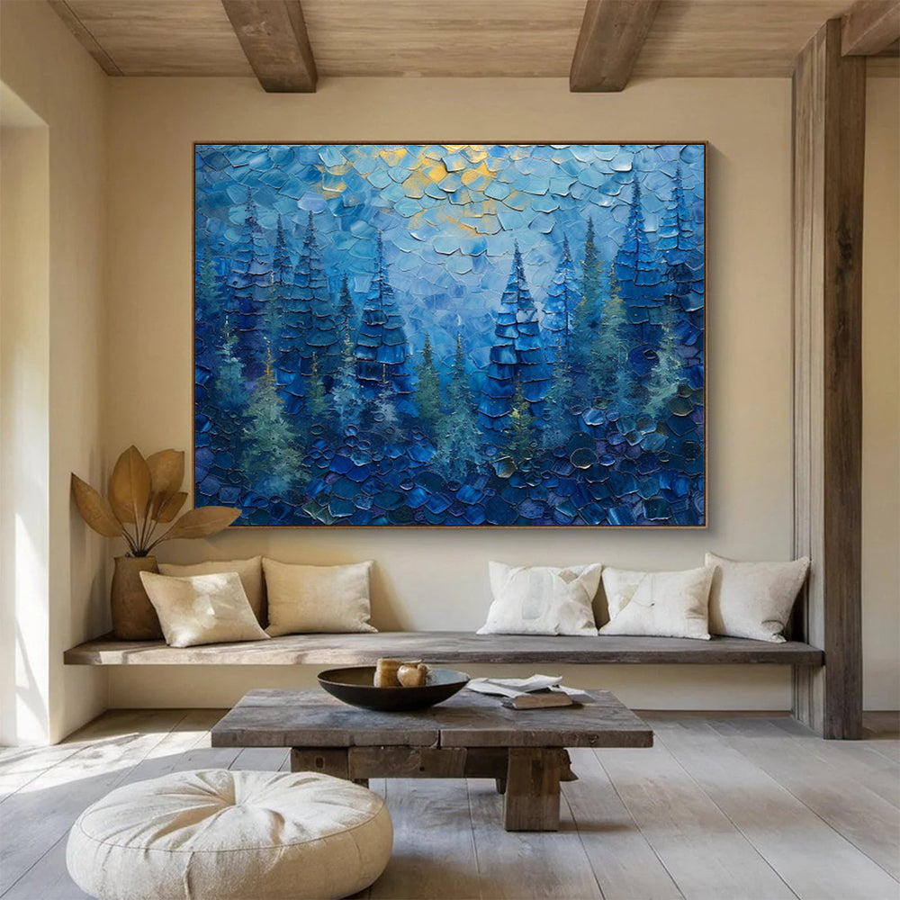 Midnight Pines - Impasto Forest Oil Painting, Great for Home Office & Library DKS672