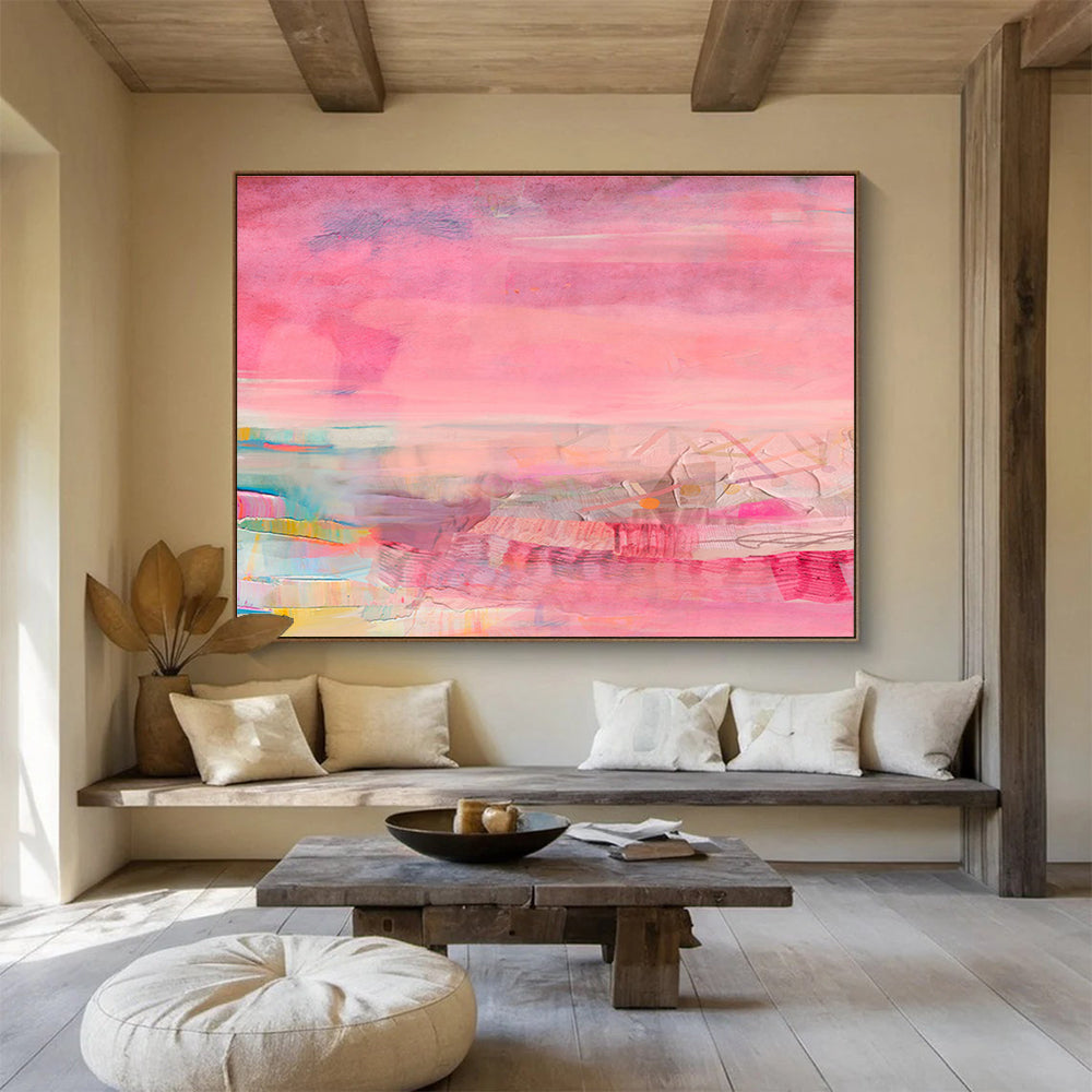 Pink - Dominant Layered Abstract Painting On Canvas DKS035