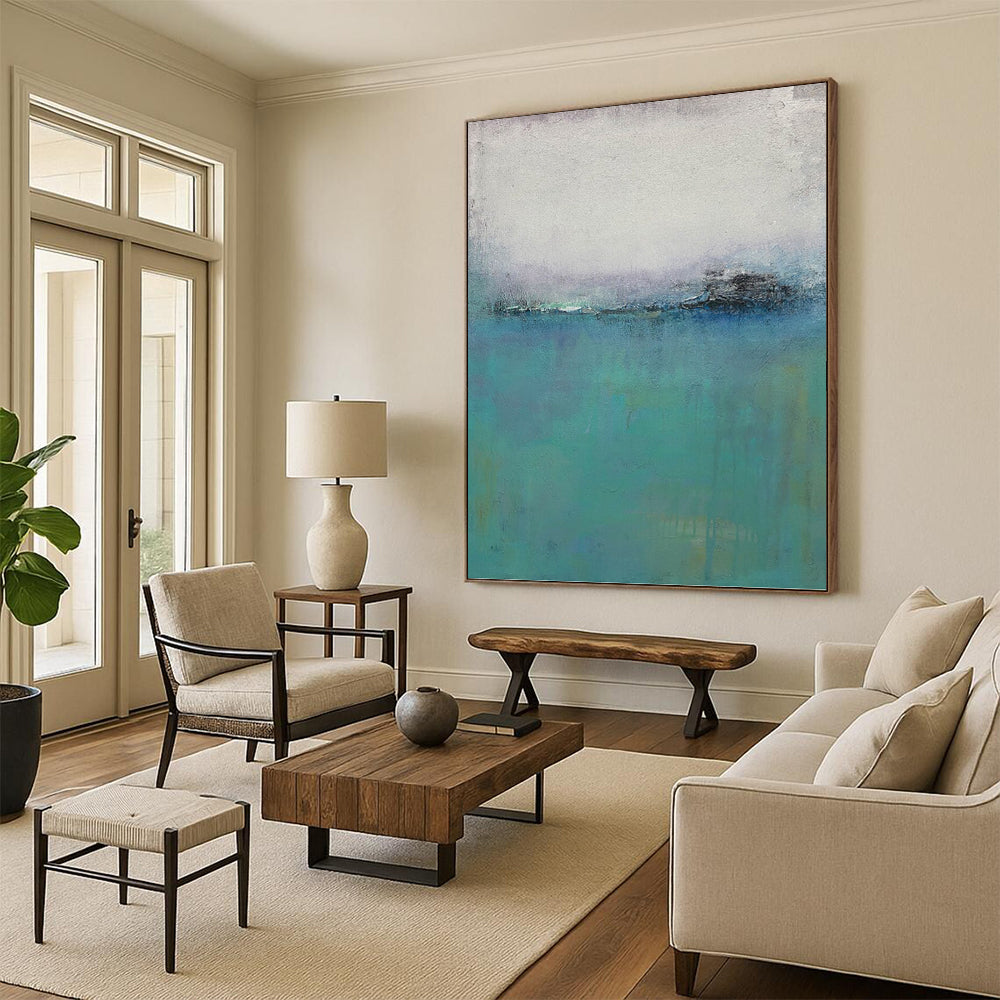 “Blue - Grey Abstract Horizon” - Minimalist Abstract Painting On Canvas PT1197