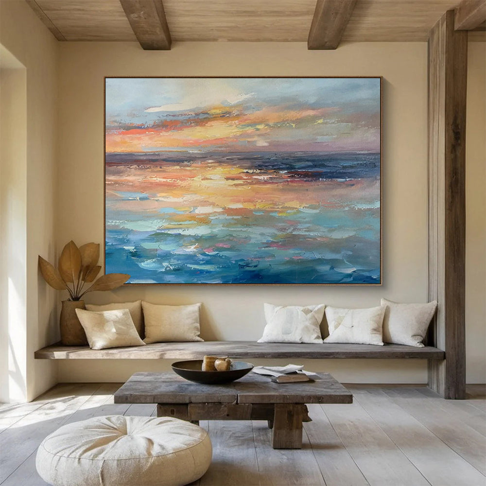 Muted Sunset Over Calm Sea Minimalist Seascape Painting On Canvas DKS119