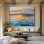 Muted Sunset Over Calm Sea Minimalist Seascape Painting On Canvas DKS119