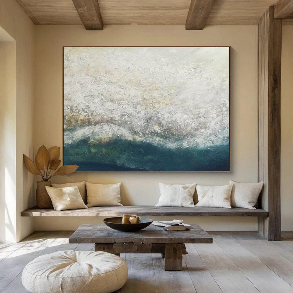 “White - Blue Sea Mist” Abstract Painting On Canvas DKS298
