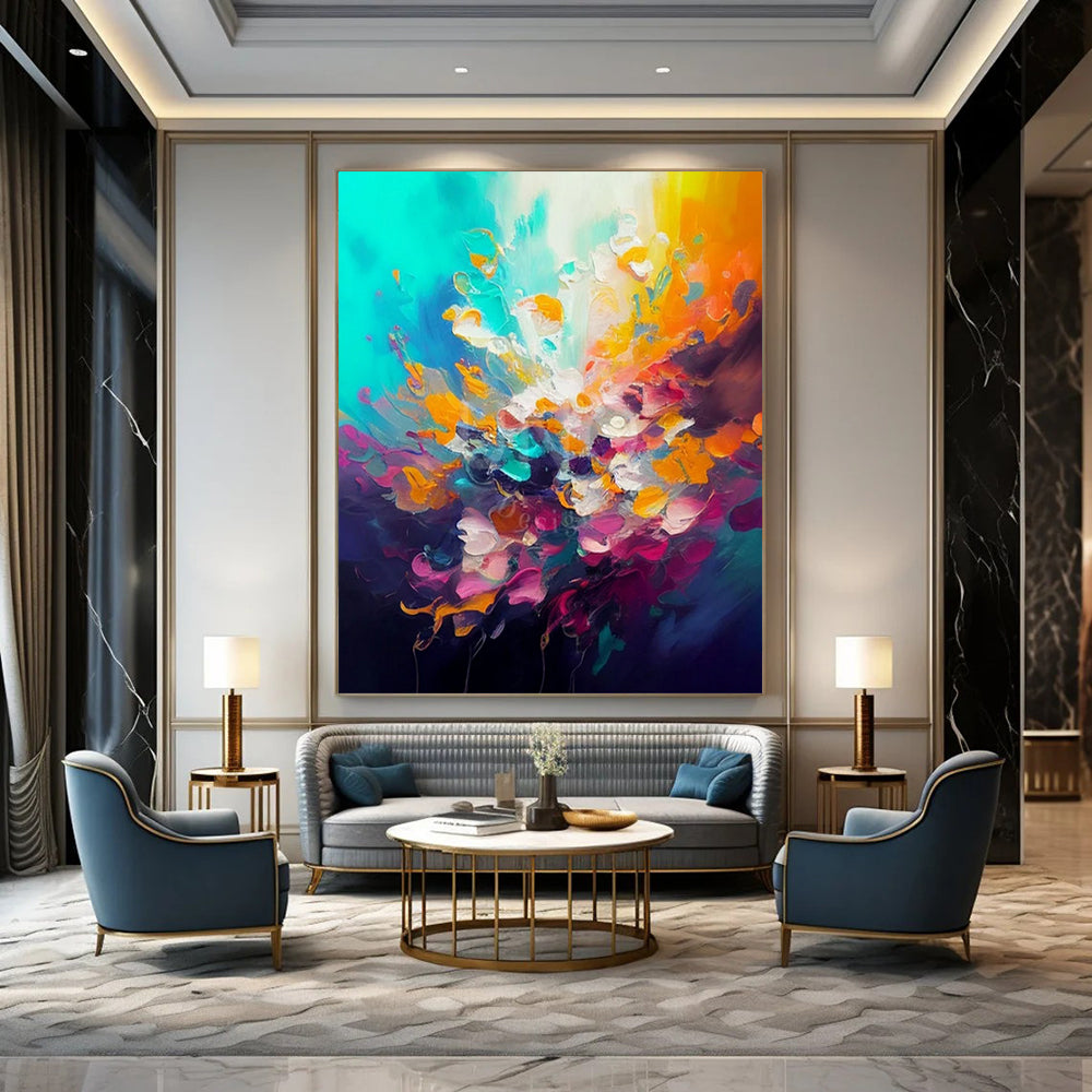 Explosive Color Burst, "Rainbow Eruption" – Abstract Expressionist Painting On Canvas PS0918
