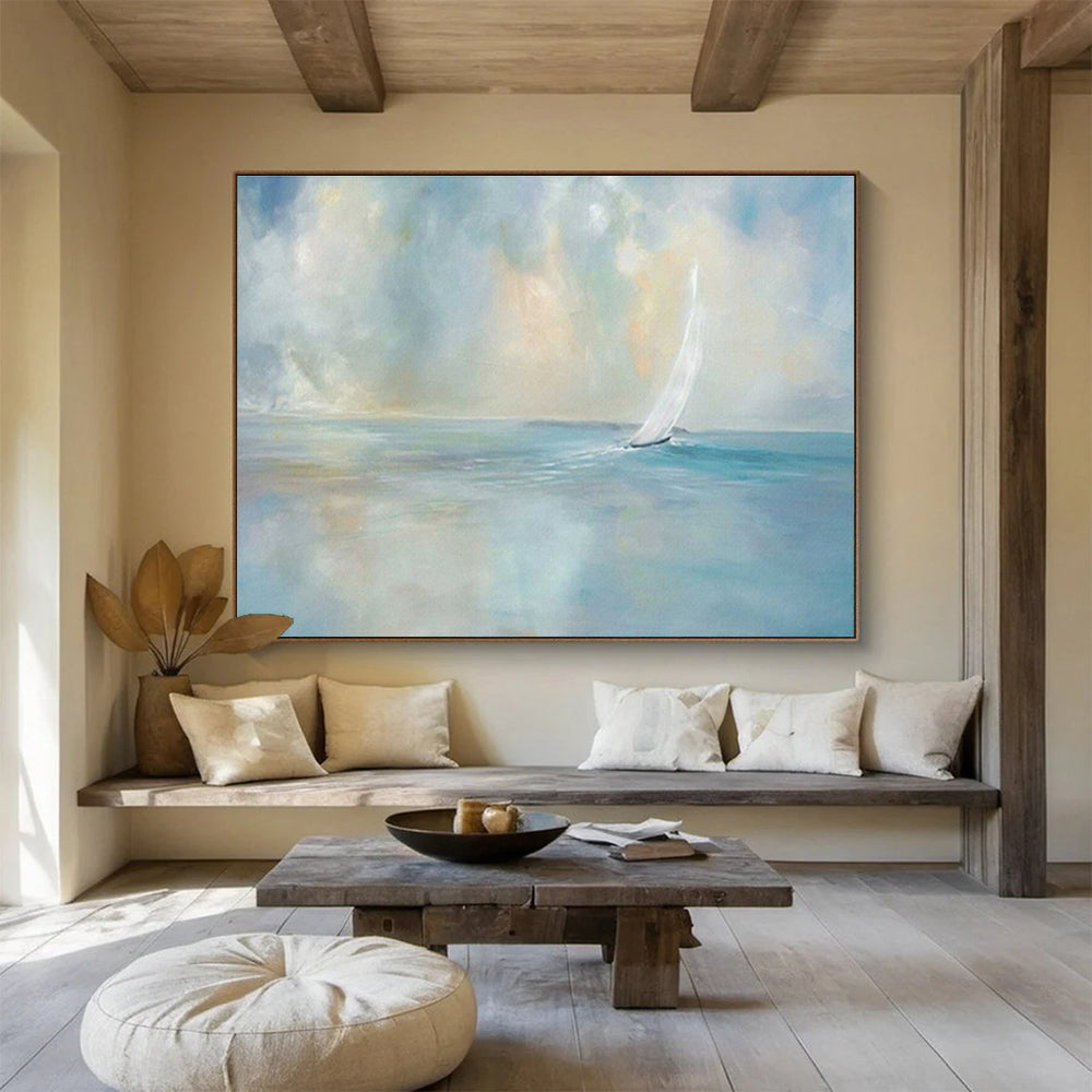 “Sailboat Serenity” - Impressionistic Seascape Painting On Canvas DKS436