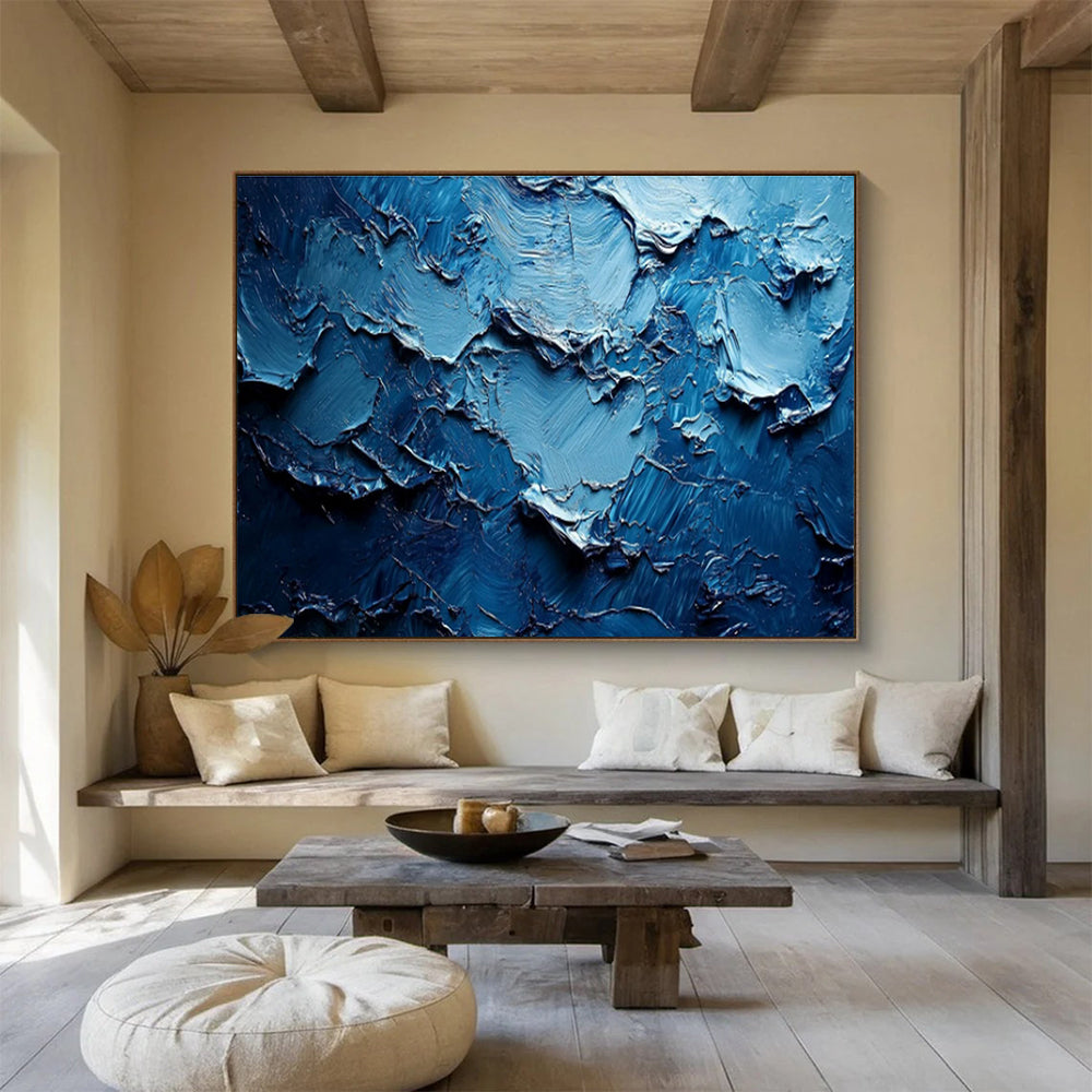 “Textured Blue Abyss” - Blue Abstract, Impasto Oil Painting On Canvas DKS758