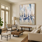 “Cityscape in Blue - Beige Abstract” - Urban Abstract Painting On Canvas PT1959