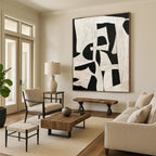 “Black - White Fabric Collage” - Textile Abstract Painting On Canvas PT1137