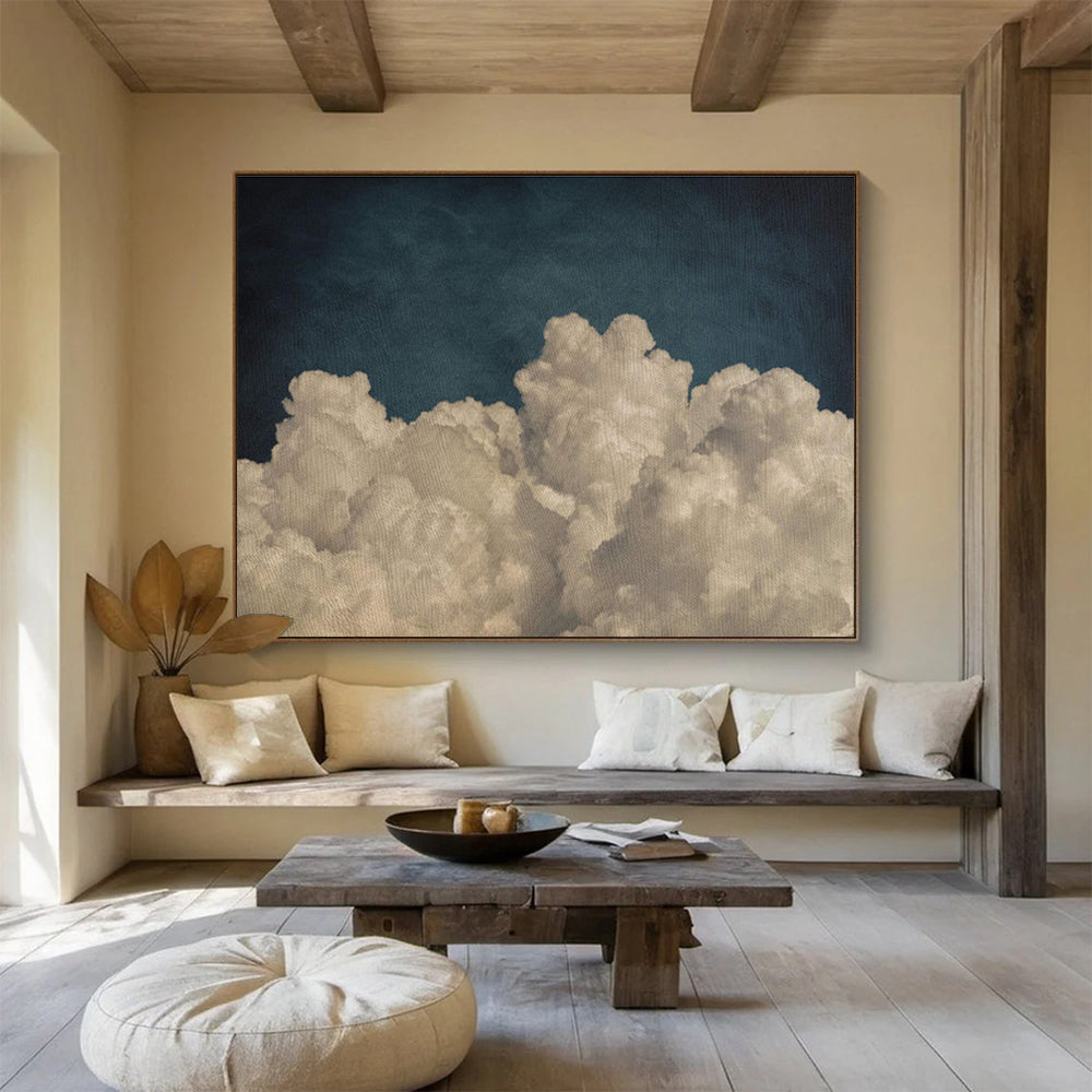 Soft Clouds Over Dark Sky Minimalist Landscape Painting On Canvas DKS124