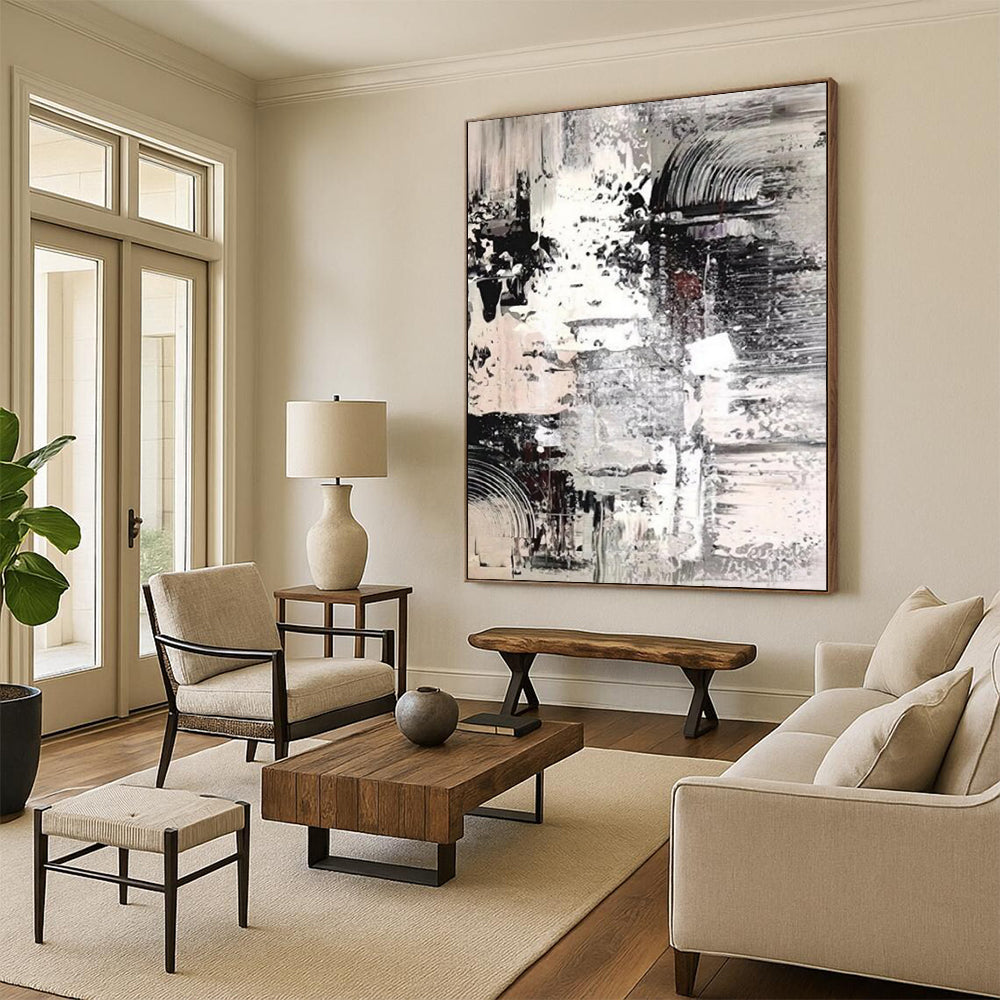 “Monochrome Meltdown: Black, White, Gray Abstract” - Dynamic Abstract Painting On Canvas DS392